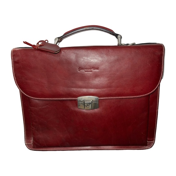 Gianfranco Novi Firenze Burgundy/Red Brown Leather Briefcase Made In Italy As Is - Picture 2 of 16